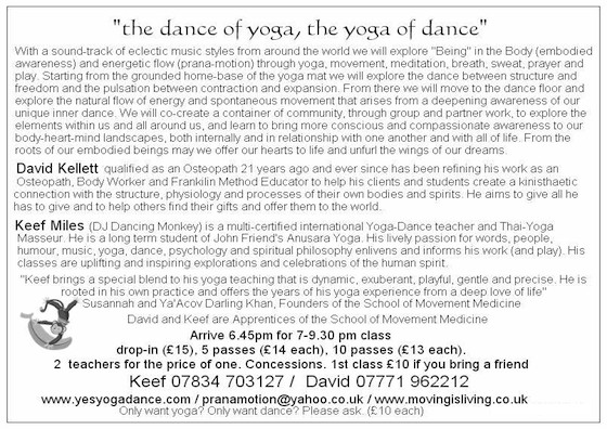 Yoga Dance, Yoga-Dance, Dancing Hearts London Islington David Kellett, Keef Miles,